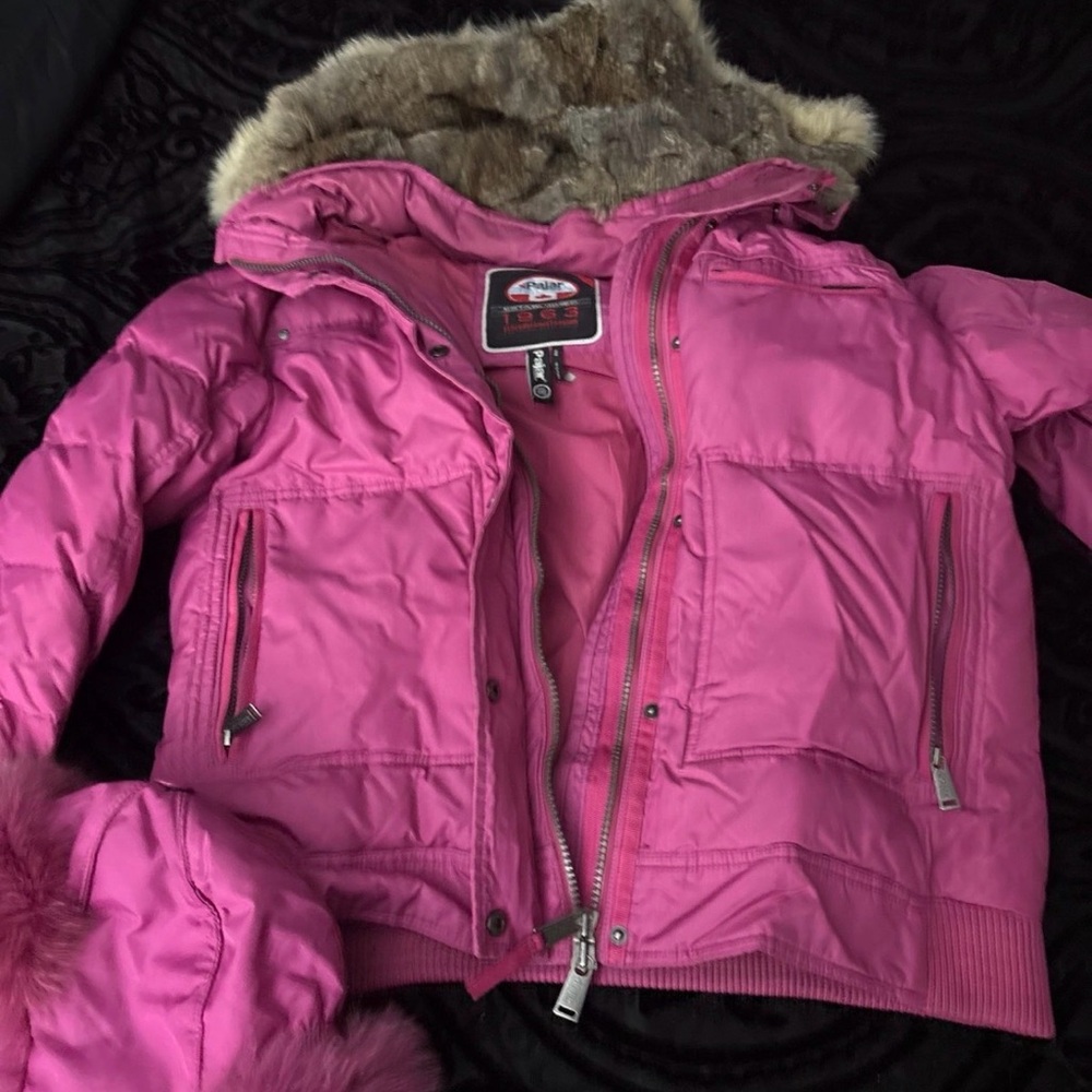 Pajar Kids Pink Puffer Jacket with Faux Fur